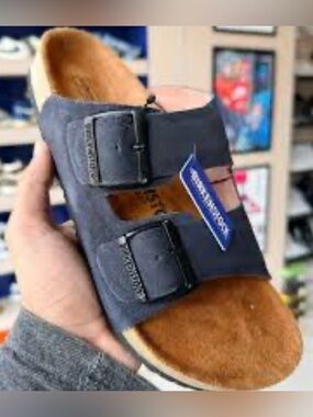 Birkenstock Arizona suede leather cork Navy Suede Buckle Sandals retail $189